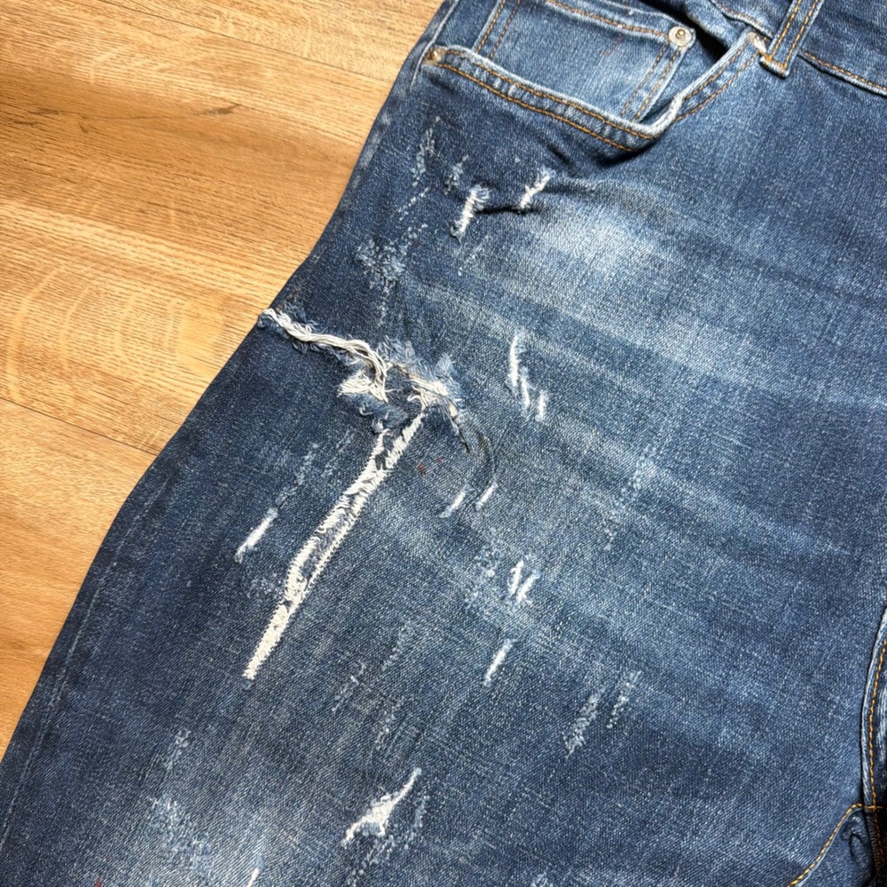 Dsquared2 Slim Jeans Mens 54 Blue Distressed Paint Splatter Made in Italy Denim - Picture 9 of 16